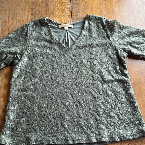 Motto Floral Lace Top Green Sheer Lined Three Quarter Sleeves Size XL - Picture 7 of 14
